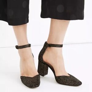 Madewell Dove High-Heel Sandals Metallic Dot Calf Hair Size 9.5